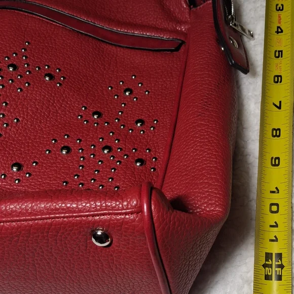 Mellow World Red Studded Convert Backpack Vegan Leather Rocker Festival Bag - Picture 7 of 8